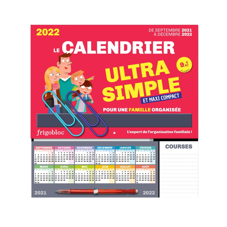 FRIGOBLOC LE MINI CALENDRIER ULTRA SIMPLE POUR UNE FAMILLE ORGANISÉE ! DE SEPT 2021 À DÉC 2022 - XXX - PLAY BAC