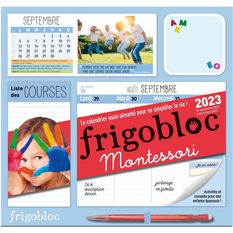 Frigobloc Hebdomadaire 2023 Montessori (de sept. 2022 à déc. 2023) -  Playbac Éditions - PLAY BAC