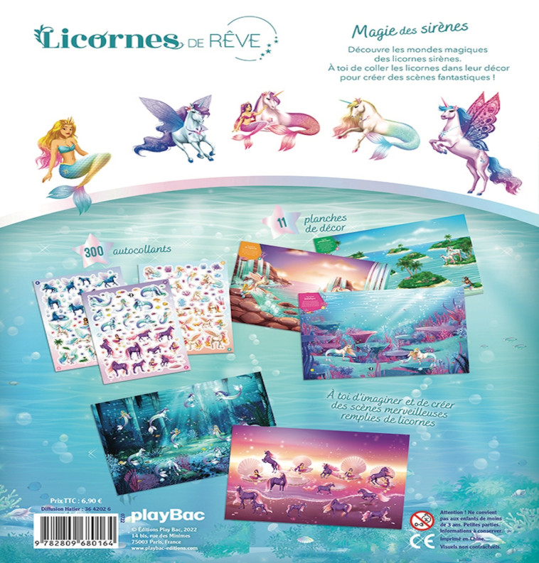 Licornes de rêve - Cahier de stickers Magie des sirènes - Christine Alcouffe - PLAY BAC