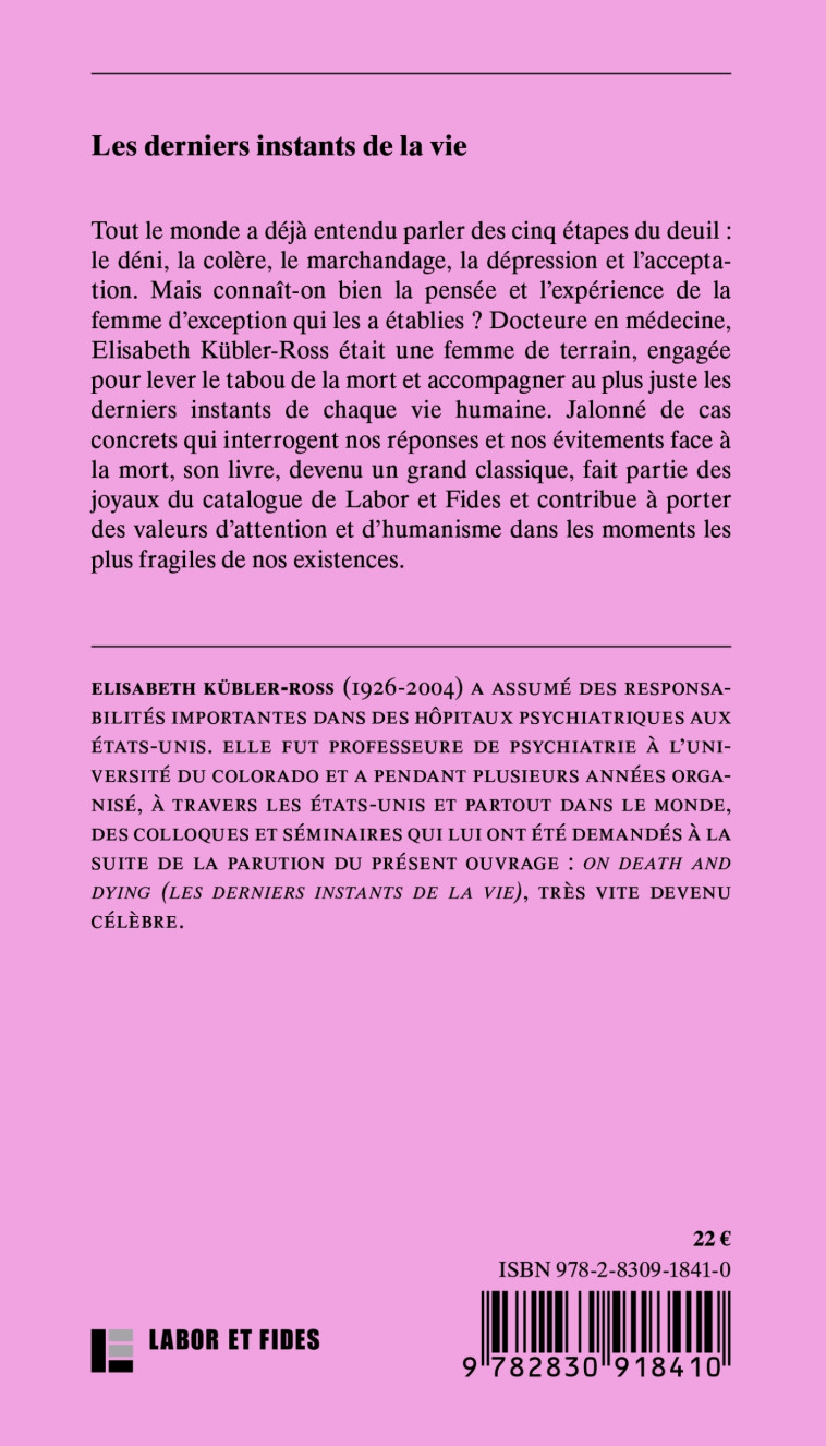 Les derniers instants de la vie - Elisabeth Kübler-Ross - LABOR ET FIDES