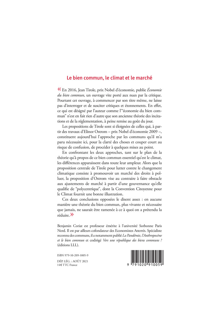 Le bien commun, le climat et le marché - Benjamin Coriat - LIENS LIBERENT