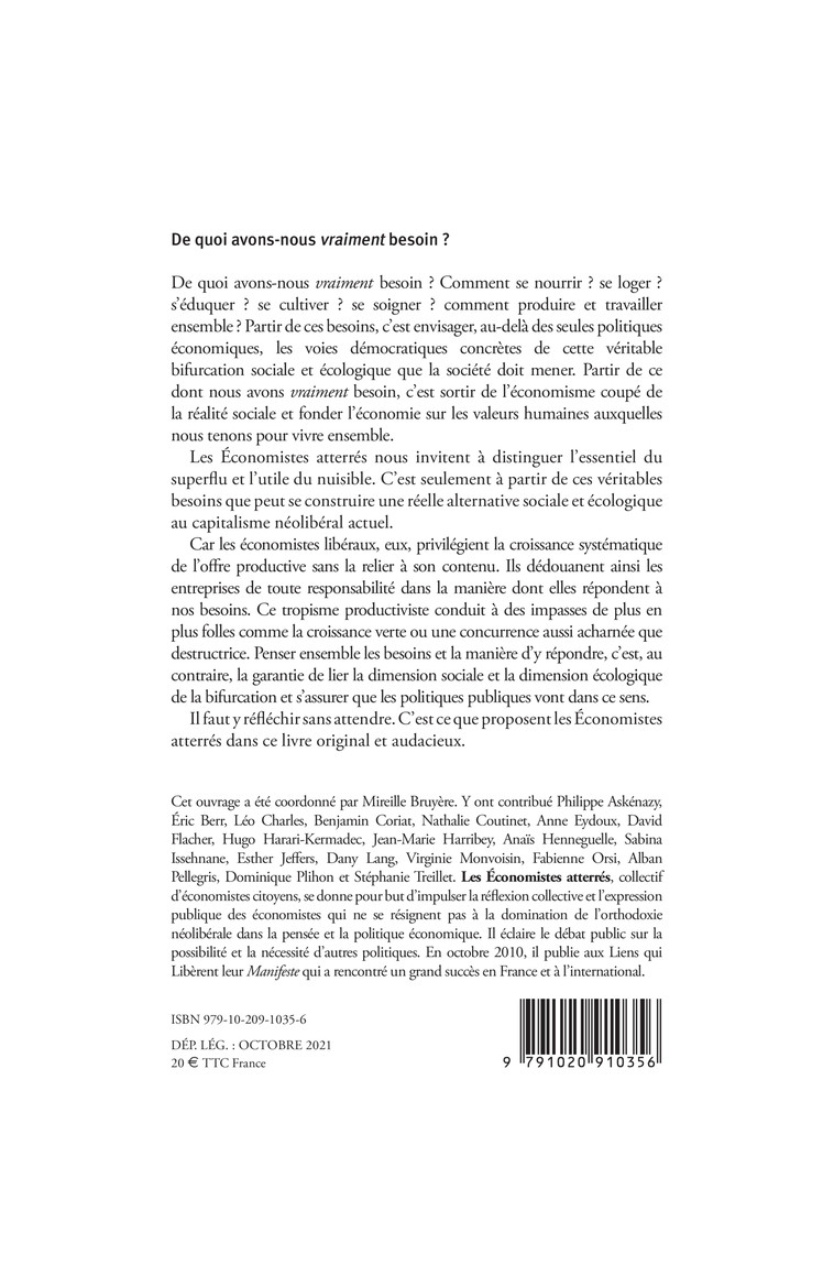 De quoi avons-nous vraiment besoin ? -  Économistes atterrés - LIENS LIBERENT