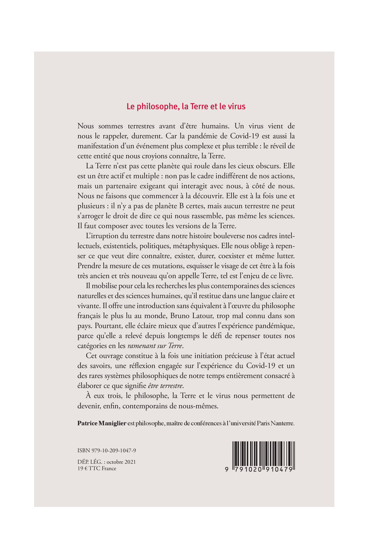 Le philosophe, la terre et le virus - Patrice Maniglier - LIENS LIBERENT