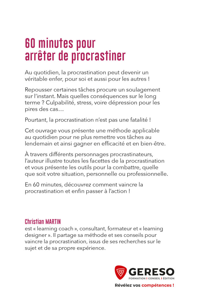 60 minutes pour arrêter de procrastiner - Christian Martin - GERESO