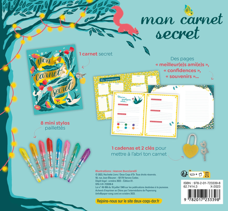 Les ateliers de Manon Bucciarelli - Mon carnet secret - coffret avec 8 mini feutres pailletés - Manon Bucciarelli - DEUX COQS D OR