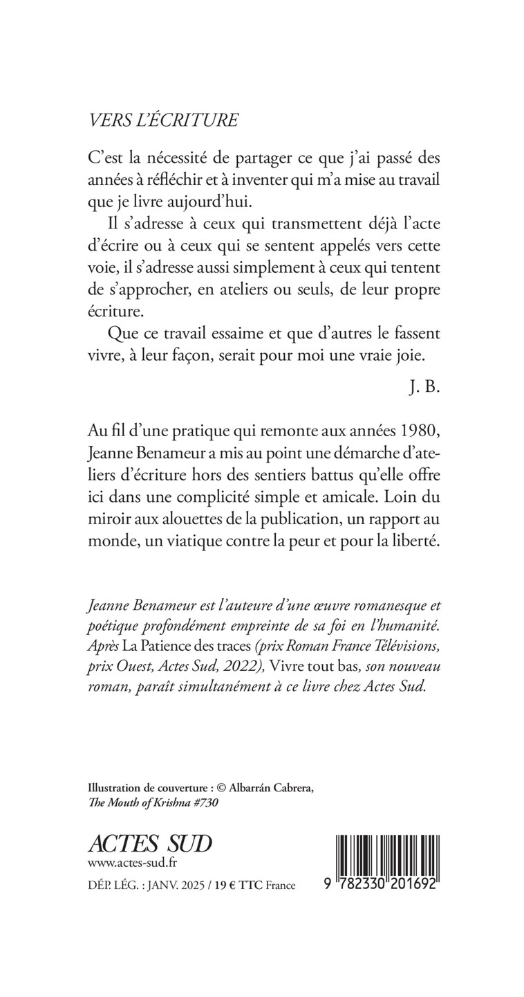 Vers l'écriture - Jeanne Benameur - ACTES SUD