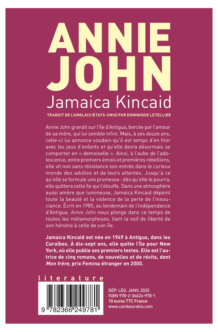 Annie John - Jamaica Kincaid - CAMBOURAKIS