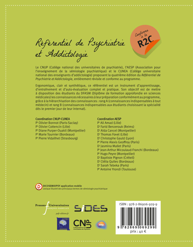 EDN référentiel de Psychiatrie et addictologie (4e édition conforme à la R2C) -  Collège national des universitaires en psychiatrie - RABELAIS