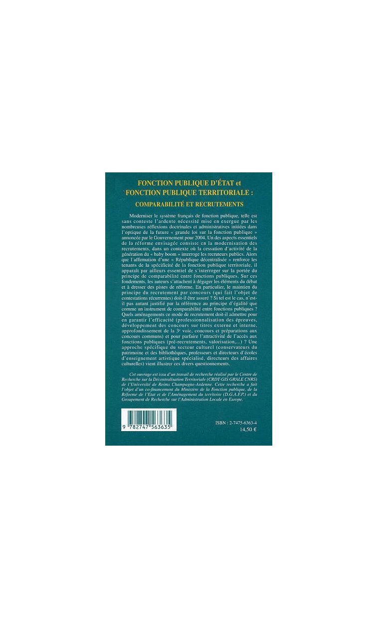 Fonction publique d'Etat et fonction publique territoriale -  - L'HARMATTAN