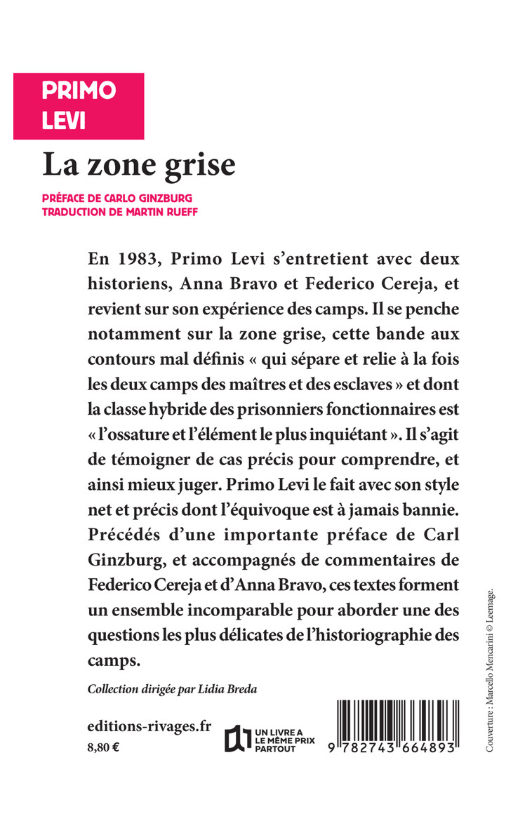 La zone grise - Primo Levi - RIVAGES